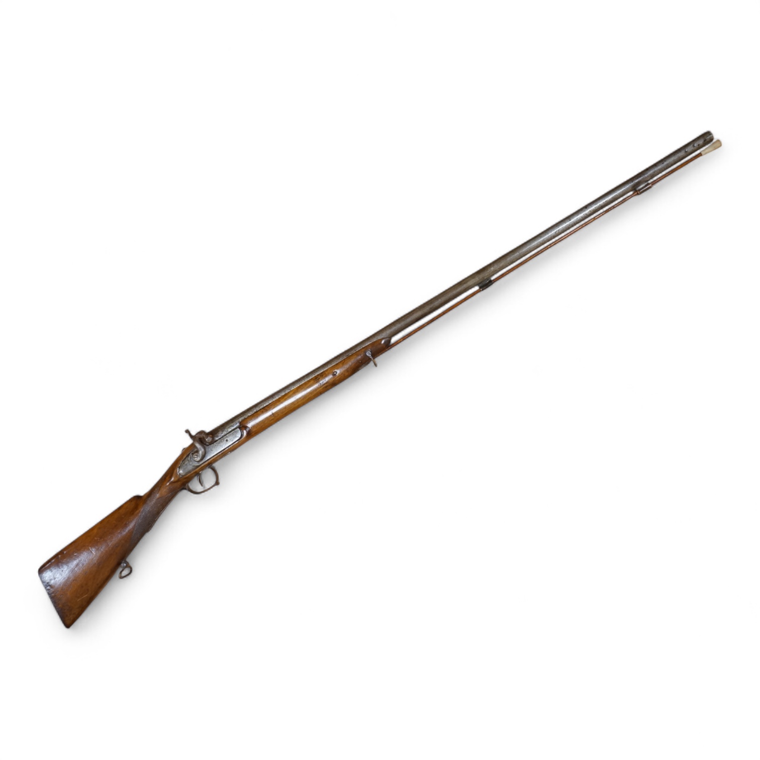 A Continental single barrel percussion sporting gun, barrel 106cm, half stocked with iron mounts and chequered grip